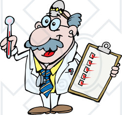 Clipart Illustration of a Happy Senior Medical Doctor Holding A Thermometer And Check List