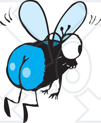 Clipart Illustration of a Flying House Fly With Blue Buns