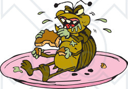 Clipart Illustration of a Disgusting Cockroach Munching On Food On A Plate