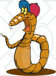 Clipart Illustration of a Happy Earth Worm Wearing A Baseball Cap