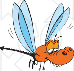 Clipart Illustration of a Bored Orange Dragonfly With A Forked Tail
