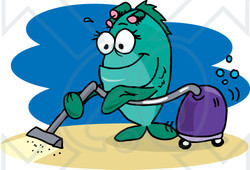 Clipart Illustration of a Green Female Fish Vacuuming The Sea Floor