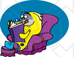 Clipart Illustration of a Relaxed Yellow Marine Fish Reading In A Chair