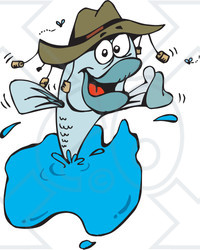 Clipart Illustration of a Happy Fish Jumping Out Of Water And Wearing A Hat