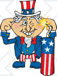 Clipart Illustration of Uncle Sam Plugging His Ears And Lighting Fireworks