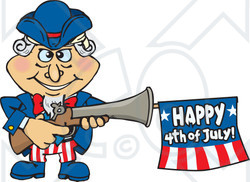 Clipart Illustration of Uncle Sam Shooting An Independence Day Flag Out Of A Gun