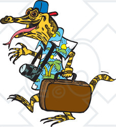 Clipart Illustration of a Traveling Lizard Carrying Luggage