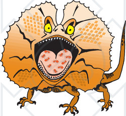 Clipart Illustration of an Aggressive Frill Lizard With Ants On His Tongue