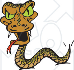 Clipart Illustration of a Creepy Green Eyed Snake With Fangs