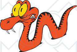 Clipart Illustration of a Big Eyed Orange Snake With Fangs