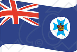 Clipart Illustration of a Blue Waving Queensland Flag With A Crown On The Maltese Cross
