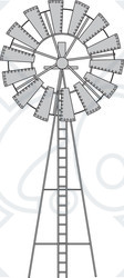 Clipart Illustration of a Black and White Wind Pump