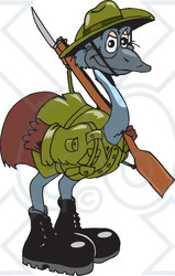 Clipart Illustration of a Military Emu Carrying A Gun