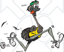 Clipart Illustration of a Sweaty Emu Bird Sweating And Running