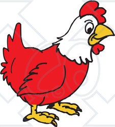 Clipart Illustration of a Red and White Rooster in Profile