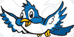Clipart Illustration of a Cute Blue Bird Flying Forward