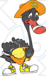 Clipart Illustration of a Black Swan Bird Wearing A Hat And Vest