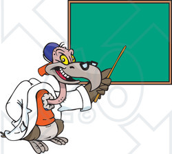 Clipart Illustration of a Teacher Vulture Pointing To A Chalk Board