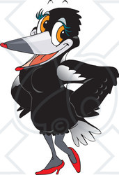 Clipart Illustration of a Feminine Magpie Bird In A Sexy Black Dress And Heels