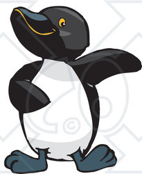 Clipart Illustration of a Cute Penguin Holding One Wing Out