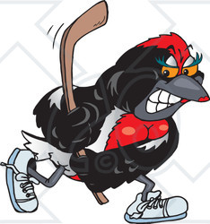 Clipart Illustration of a Tough Female Robin Bird Playing Field Hockey