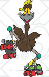 Clipart Illustration of a Roller Skating Emu Bird