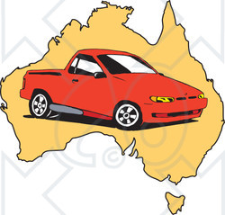 Clipart Illustration of a Red Ute Vehicle On A Map Of Australia