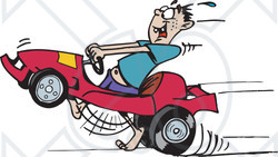 Clipart Illustration of a Man Running And Racing His Go Kart,