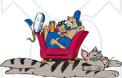 Clipart Illustration of a Mouse Relaxing On A Chair On Top Of A Cat Rug