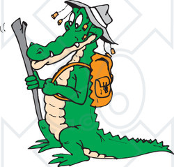 Clipart Illustration of a Hiking Crocodile Wearing An Aussie Hat