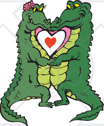 Clipart Illustration of a Smooching Crocodile Couple
