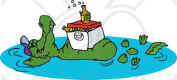 Clipart Illustration of a Crocodile Floating In A Pond With A Cooler And Drinks On His Belly