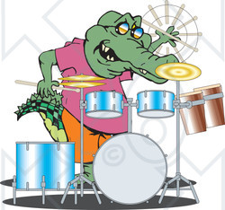 Clipart Illustration of a Crocodile Drummer Performing