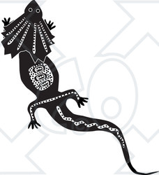 Clipart Illustration of a Black And White Aboriginal Frill Lizard Design