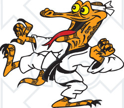 Clipart Illustration of a Karate Goanna Lizard Kicking