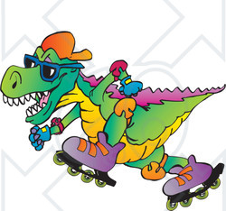 Clipart Illustration of a Colorful Roller Blading T Rex