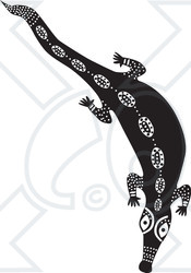Clipart Illustration of a Black And White Aboriginal Crocodile Design