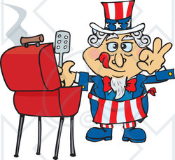 Clipart Illustration of Uncle Sam Cooking On A Bbq Grill