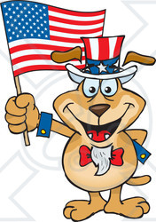 Clipart Illustration of a Patriotic Uncle Sam Dog Waving An American Flag On Independence Day