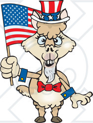 Clipart Illustration of a Patriotic Uncle Sam Alpaca Waving An American Flag On Independence Day