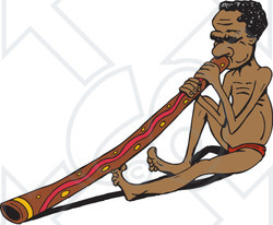 Clipart Illustration of an Aboriginal Man Sitting And Playing A Didgeridoo