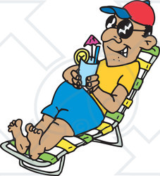 Clipart Illustration of a Man Wearing Shades And Drinking A Cocktail While Lounging