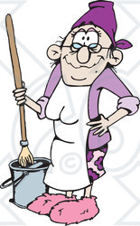 Clipart Illustration of a Senior Woman Mopping A Floor