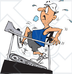 Clipart Illustration of a Sweaty Man Running On A High Incline On A Treadmill