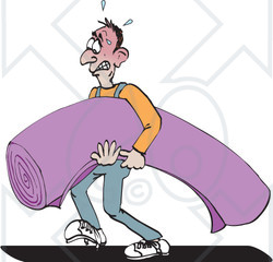 Clipart Illustration of a Strained And Sweaty Carpet Installer Carrying A Roll