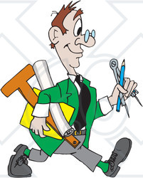 Clipart Illustration of a Happy Architect Walking With His Tools