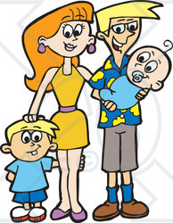 Clipart Illustration of a Happy Family With A Son And A Newborn Baby