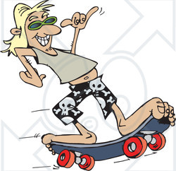 Clipart Illustration of a Cool Skater Dude Riding Barefoot On A Board