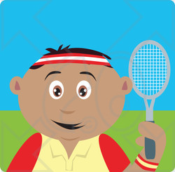 Clipart Illustration of a Sporty Hispanic Boy Playing Tennis