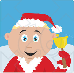 Clipart Illustration of a Caucasian Bell Ringer Boy Calling For Christmas Donations